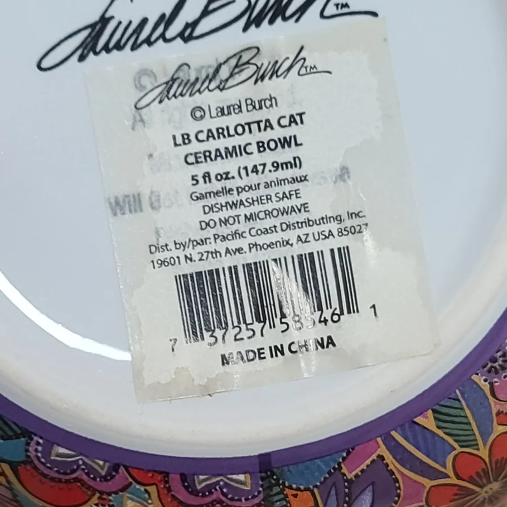 Laurel Burch Colorful Carlotta Cat Ceramic Design Bowl - Picture 6 of 7